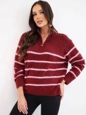 Sweter damski z dodatkiem alpaki z zamkiem bordowy