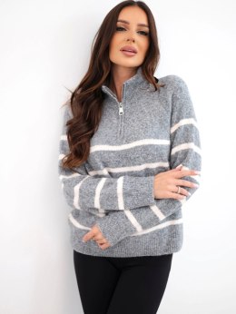 Sweter damski z dodatkiem alpaki z zamkiem szary