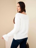 Sweter damski z moherem i wełną z falbaną przy rękawach ecru