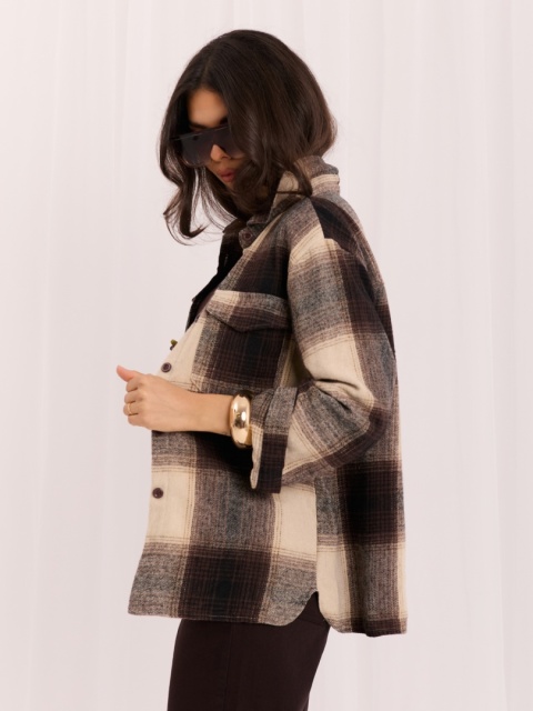 Brązowa flanelowa koszula oversize w kratę