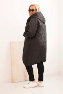 Kurtka damska Plus Size pikowana z kapturem i sportowymi mankietami czarna