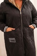 Kurtka damska Plus Size pikowana z kapturem i sportowymi mankietami czarna
