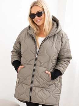 Kurtka damska zimowa Plus Size pikowana z kapturem fango