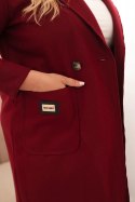 Płaszcz damski elegancki Plus Size z kołnierzem i dużymi kieszeniami bordowy