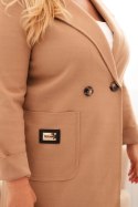 Płaszcz damski elegancki Plus Size z kołnierzem i dużymi kieszeniami camelowy