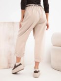 Spodnie damskie z wiskozy luźne z wiązaniem beżowe