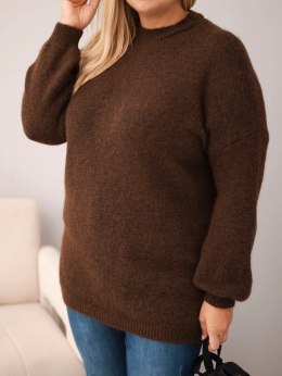 Sweter damski Plus Size o luźny kroju z długim rękawem brązowy