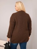 Sweter damski Plus Size o luźny kroju z długim rękawem brązowy
