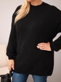 Sweter damski Plus Size o luźny kroju z długim rękawem czarny
