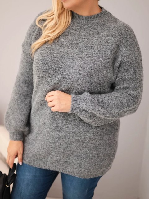 Sweter damski Plus Size o luźny kroju z długim rękawem grafitowy