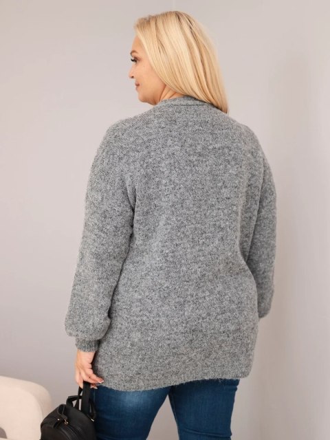 Sweter damski Plus Size o luźny kroju z długim rękawem grafitowy