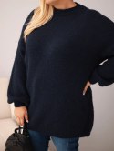Sweter damski Plus Size o luźny kroju z długim rękawem granatowy