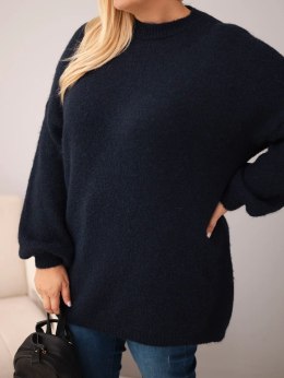 Sweter damski Plus Size o luźny kroju z długim rękawem granatowy