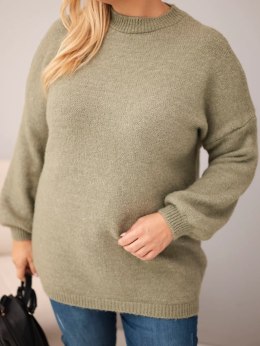 Sweter damski Plus Size o luźny kroju z długim rękawem khaki