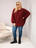 Sweter damski Plus Size z dodatkiem wełny o luźnym fasonie bordowy