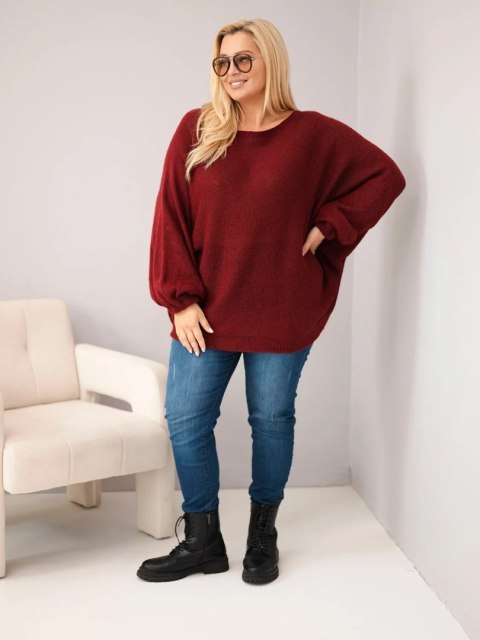 Sweter damski Plus Size z dodatkiem wełny o luźnym fasonie bordowy