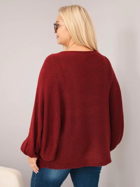 Sweter damski Plus Size z dodatkiem wełny o luźnym fasonie bordowy