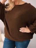 Sweter damski Plus Size z dodatkiem wełny o luźnym fasonie brązowy