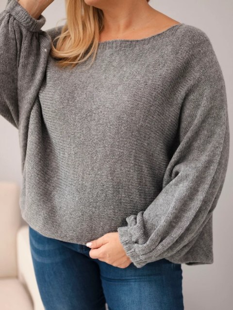 Sweter damski Plus Size z dodatkiem wełny o luźnym fasonie ciemnoszarym