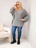 Sweter damski Plus Size z dodatkiem wełny o luźnym fasonie ciemnoszarym