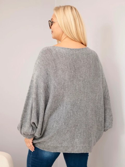 Sweter damski Plus Size z dodatkiem wełny o luźnym fasonie ciemnoszarym
