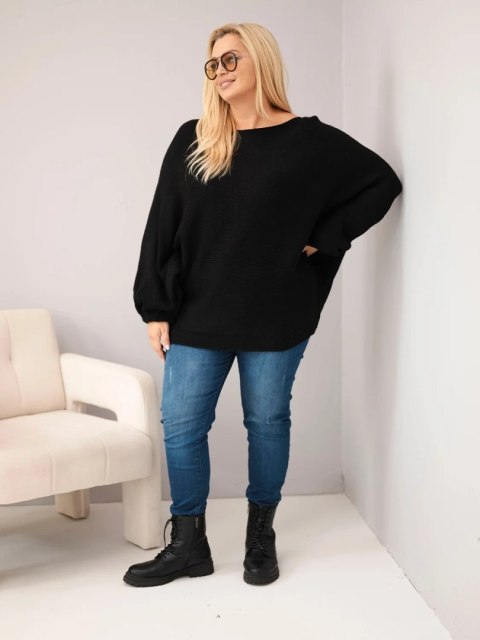 Sweter damski Plus Size z dodatkiem wełny o luźnym fasonie czarny