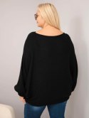 Sweter damski Plus Size z dodatkiem wełny o luźnym fasonie czarny