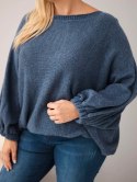 Sweter damski Plus Size z dodatkiem wełny o luźnym fasonie jeansowy