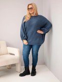 Sweter damski Plus Size z dodatkiem wełny o luźnym fasonie jeansowy