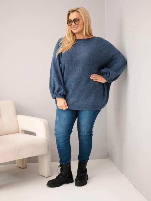 Sweter damski Plus Size z dodatkiem wełny o luźnym fasonie jeansowy