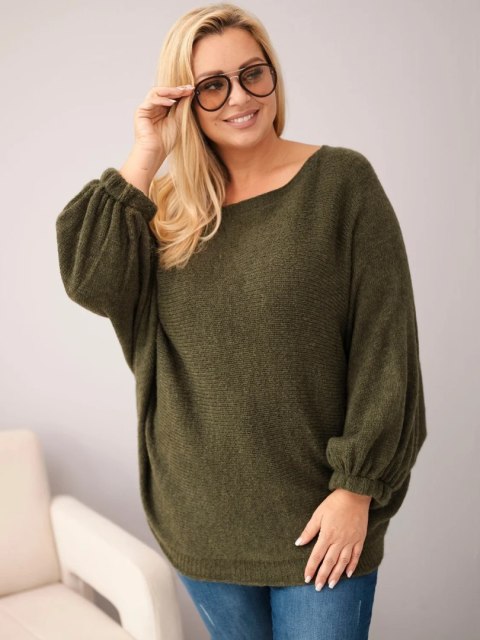 Sweter damski Plus Size z dodatkiem wełny o luźnym fasonie khaki