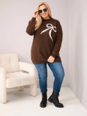 Sweter damski Plus Size z dodatkiem wełny z kokardą brązowy