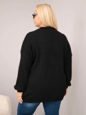 Sweter damski Plus Size z dodatkiem wełny z kokardą czarny