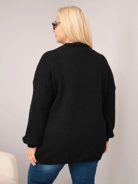 Sweter damski Plus Size z dodatkiem wełny z kokardą czarny
