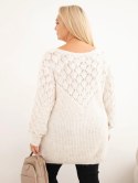 Sweter damski Plus Size z dzianiny ażurowy z długim rękawem beżowy