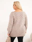 Sweter damski Plus Size z dzianiny ażurowy z długim rękawem fango