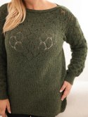 Sweter damski Plus Size z dzianiny ażurowy z długim rękawem khaki