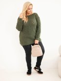 Sweter damski Plus Size z dzianiny ażurowy z długim rękawem khaki