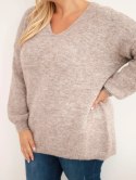 Sweter damski Plus Size z wełną z dekoltem V fango