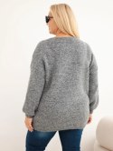 Sweter damski Plus Size z wełną z dekoltem V grafitowy