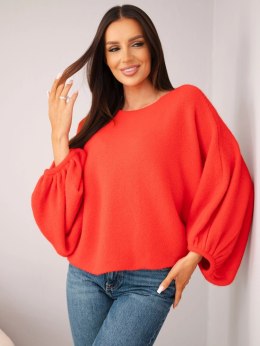 Sweter damski z dodatkiem alpaki oversize czerwony