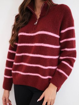 Sweter damski z dodatkiem alpaki z zamkiem bordowy