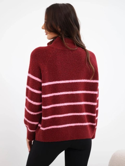 Sweter damski z dodatkiem alpaki z zamkiem bordowy
