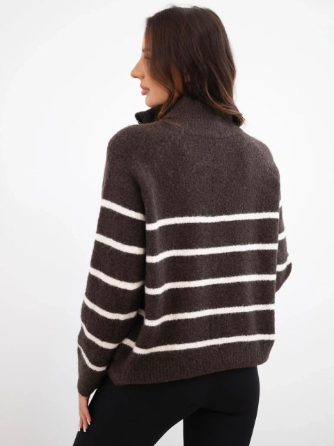 Sweter damski z dodatkiem alpaki z zamkiem brązowy