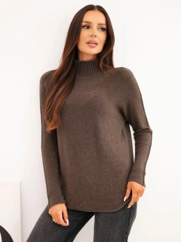 Sweter damski z wiskozy z golfem i długim rękawem brązowy