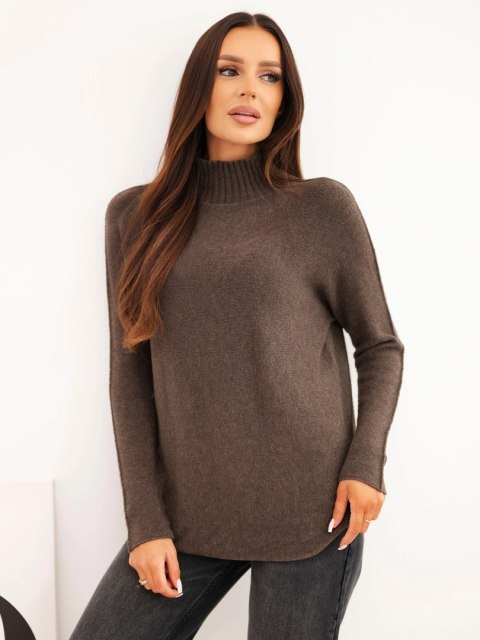 Sweter damski z wiskozy z golfem i długim rękawem brązowy