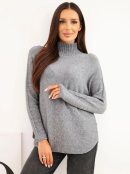 Sweter damski z wiskozy z golfem i długim rękawem szary