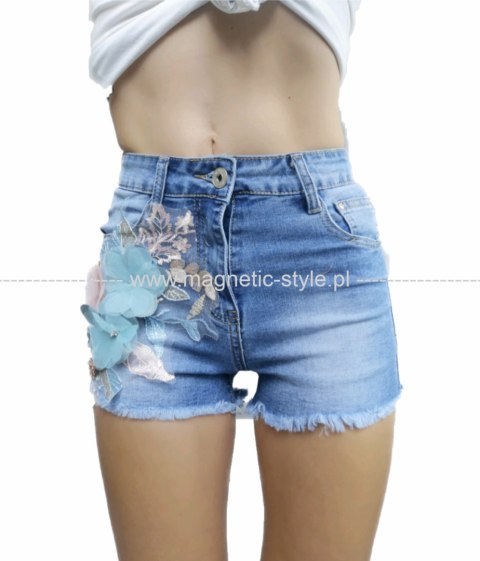 Szorty jeans 3D kwiat